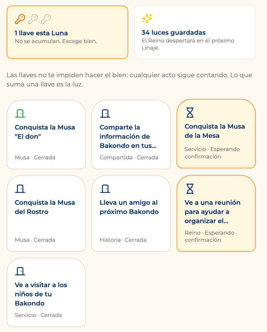 Pantalla de llaves y puertas en la app